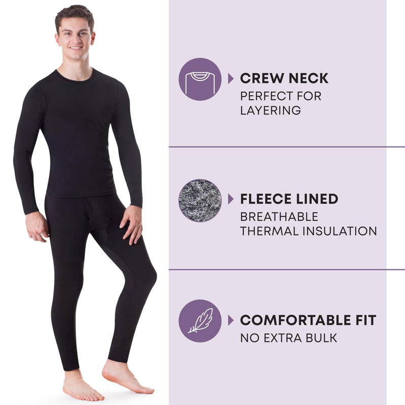 Rocky Thermal Underwear Men Long Johns Men Thermal Underwear Thermals Mens Base Layer Mens Thermals Top and Bottom Set (Black, Medium, Standard Weight - 185 GSM, One Pack) - Image 2